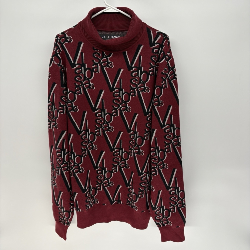 Valabasas Spellout Monogram Turtleneck Burgundy Pullover Sweater Streetwear‎ XL